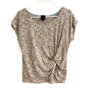 W5 ANTHROPOLOGIE Short Sleeve Multicolor Sweater Top W/  Knot Accent SZ M EUC